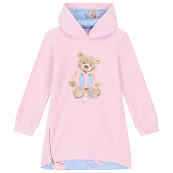 Girls Pink Teddy Hooded Dress